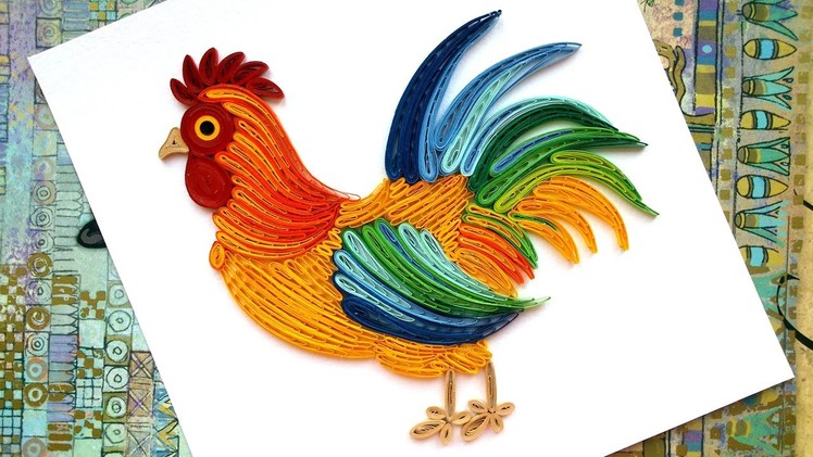 Paper Christmas decoration on the wall - Paper Quilling Cock  2017.