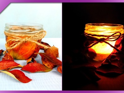 DIY Leaf candle jar, autumn decoration (ENG Subtitles) - Speed up #272
