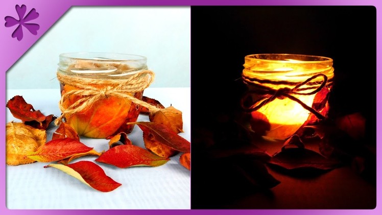 DIY Leaf candle jar, autumn decoration (ENG Subtitles) - Speed up #272