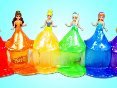 DIY Disney Princess Play Doh Slime Dresses! How to Make EASY Rainbow Slime Costumes