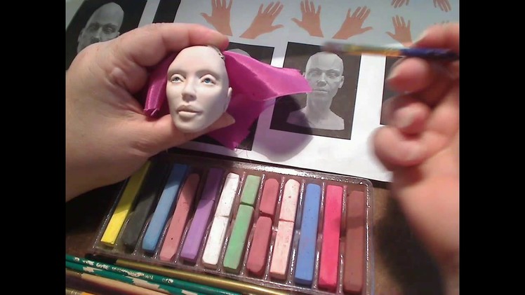 Blushing a Polymer clay head with chalks tutorial Part one