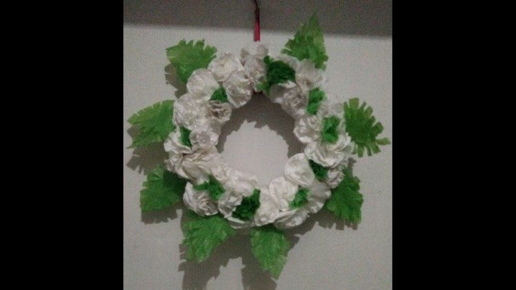 DIY Christmas wreath with cartoon box and polyethylene carry bags (best out of waste)