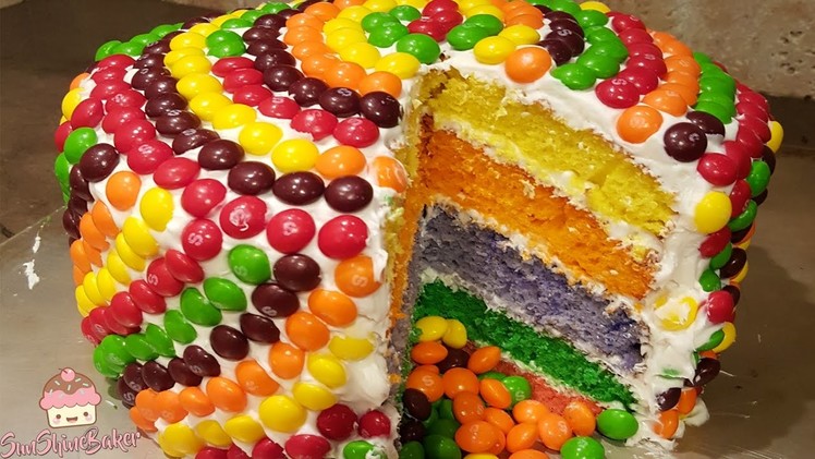How To Make A SKITTLES CAKE! - Rainbow Skittle Cake!