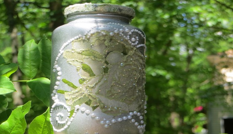 DIY Decoupaged White Rose Tea Jar