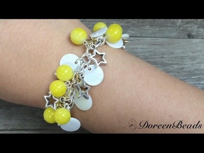 Doreenbeads Jewelry Making Tutorial - How to DIY Light Bead Chain Bracelet with Star Charms