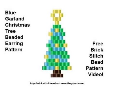 Blue Garland Christmas Tree Earrings Brick Stitch Bead Pattern