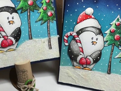 Christmas card using Distress inks and Bo Bunny glitter paste  to make snow