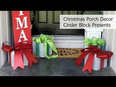 Christmas Porch Decor: Cinder Block Present