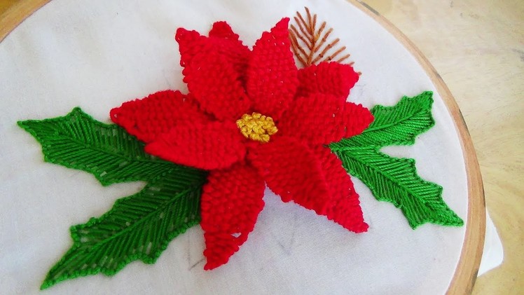 Hand Embroidery: Detached 3D Flower Stitch (Christmas Theme)