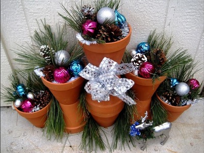 Outdoor Christmas Decorations using Terra Cotta Pots ~ Featuring Miriam Joy