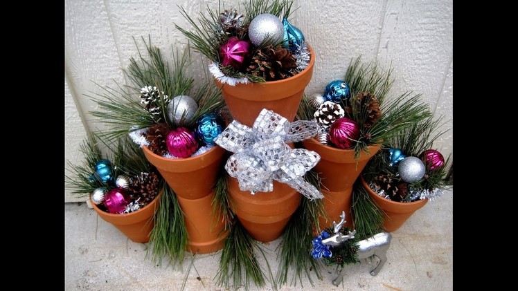 Outdoor Christmas Decorations using Terra Cotta Pots ~ Featuring Miriam Joy