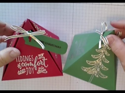 Stampin Up Christmas Pines Pyramid Gift Box Stamping with DonnaG