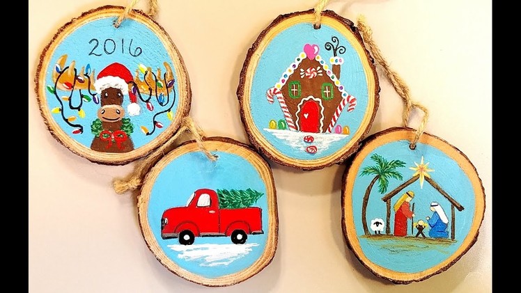 Wooden Christmas Ornaments Acrylic Painting Tutorial: Gingerbread House, Moose, Truck & Manger LIVE