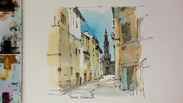 A demonstration of my Favorite urbansketching techniques. Pen and wash of an alley it Florence Italy