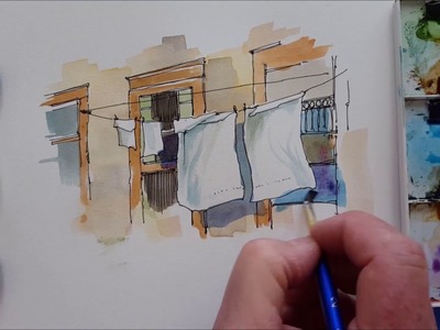 A quick and fun Watercolor Demonstration. Laundry Shadows.