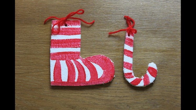 DIY Stockings and Christmas Candy Cane. How to Make Christmas Ornaments from Recycled Materials.