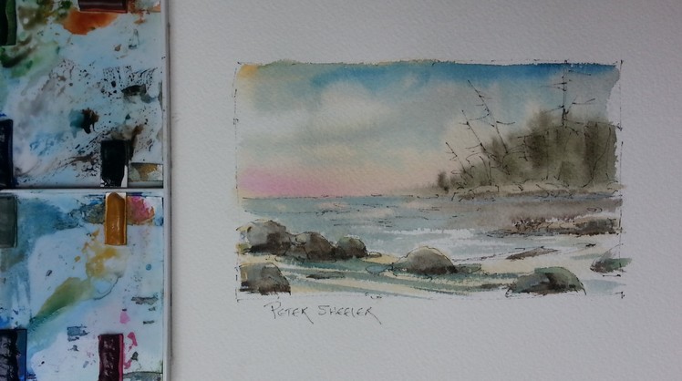 Huron Shore. Wet into wet Watercolour Demonstration on Cold Press paper.