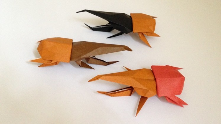 Origami Hercules Beetle(front(head)3D  instructions 折り紙 ヘラクレスオオカブト 立体頭前折り方