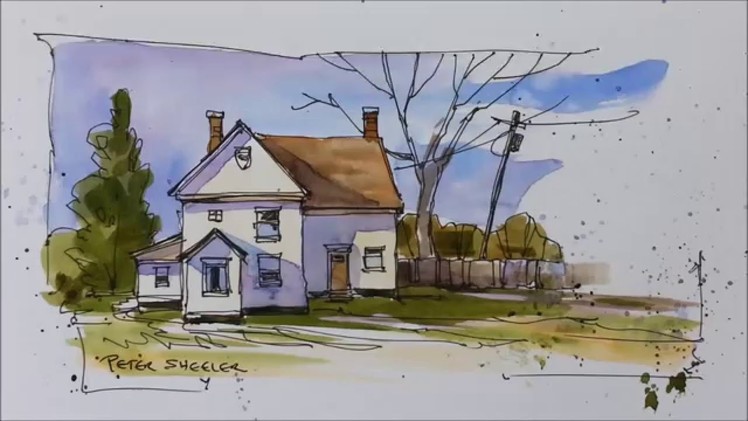 Pen and wash demonstration of a country farmhouse. Easy to follow and learn. With Peter Sheeler