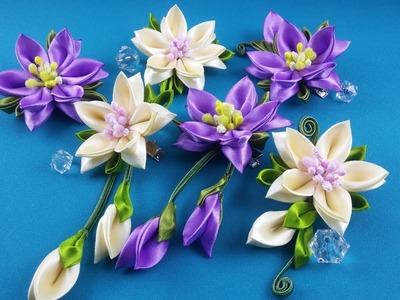 Ribbon flowers:hairpins set.Flores de cintas:conjunto de pelo clips.Цветы из лент:набор заколок.МК