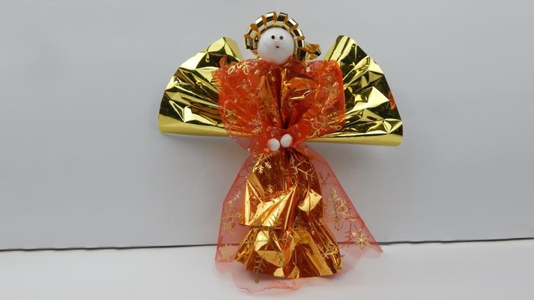 Christmas organza ribbon angel - DIY Xmas angel Christmas decoration red organza ribbon and foil