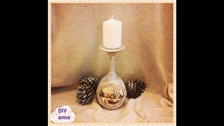Christmas vintage decoupage candle holder DIY shabby  ideas decorations craft tutorial. URADI SAM