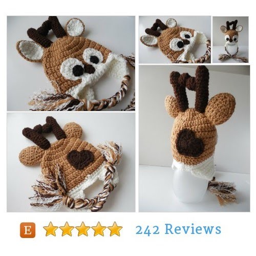 Crochet Reindeer Hat Photo Prop - Handmade Crochet -