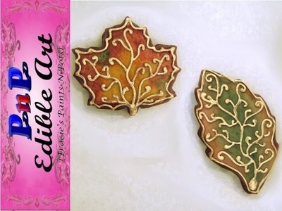 Golden Autumn Leaves Chocolate Sugar Cookie with Royal Icing