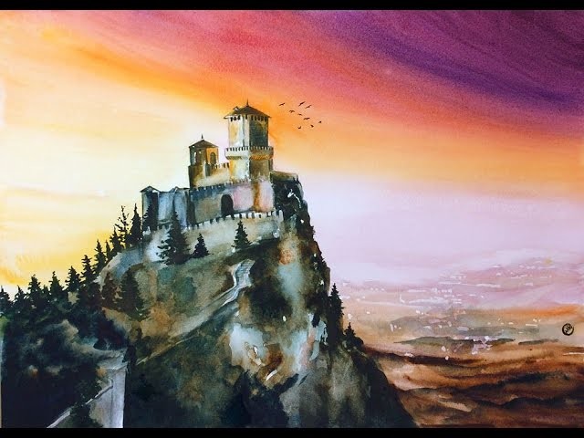 Watercolor Castle on a Hill Painting Demonstration