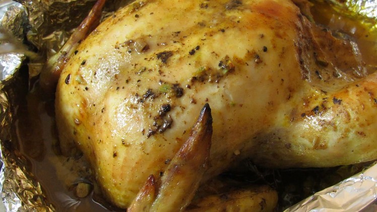 Whole Roast Chicken Recipe - How To Make Baked Chicken With Garlic And Mustard - Quick and Easy