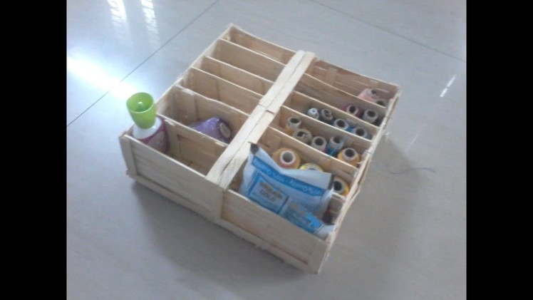 DIY: How to make threads storage.oranizer box using popsicle sticks. ice cream sticks