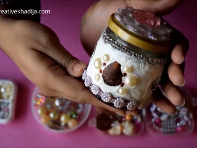 How To Decorate Mini Glass Jar with Collage Clay & Embellishments