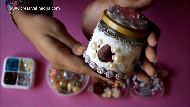How To Decorate Mini Glass Jar with Collage Clay & Embellishments