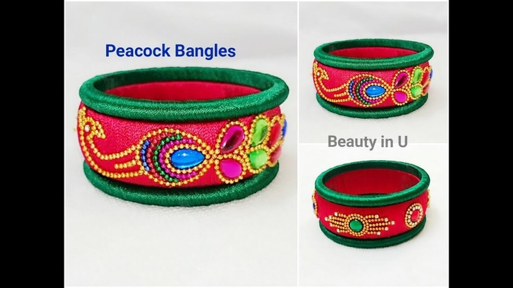 How to make Designer Peacock Silk Thread Bangles at Home | Tutorial