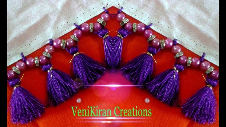 How to make Saree Kuchu.Tassels Design using Silk Thread with Beads - Design 5
