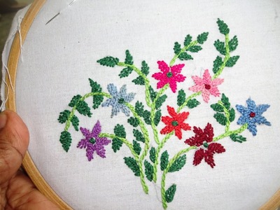 Hand Ebroidery: Closed Fly Stitch: Embroidery by Amma Arts.
