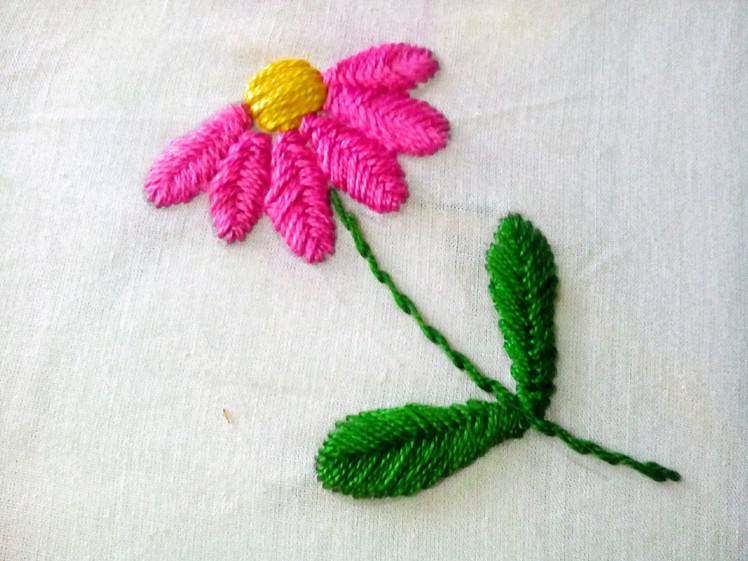 Hand Embroidery : Raised Fish bone Stitch || Floral Embroidery