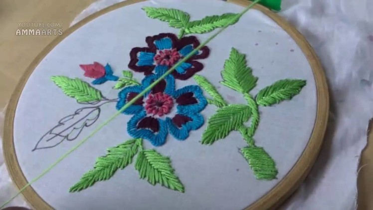 Hand Embroidery Satin & Button hole & Fish bone  Stitches by Amma Arts