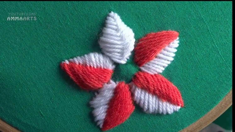 Hand Embroidery:Satin Stitch: Raised Fishbone Stitch: Flower Designs by Amma Arts