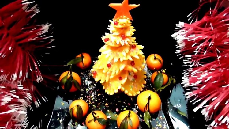 ORANGE CHRISTMAS TREE - ORANGE DECORATION & FRUIT CARVING - ORANGE GARNISH - ART IN ORANGE