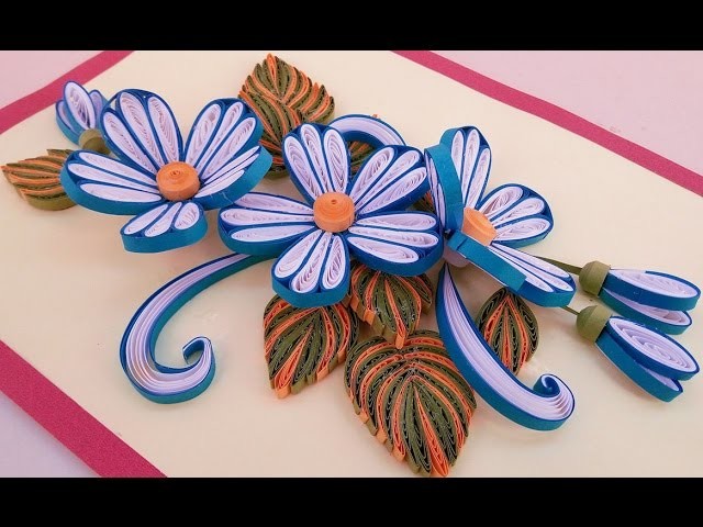 ☑️Paper Quilling ❤ How to make Beautiful Quilling Blue &White Flower design Birthday greeting cards