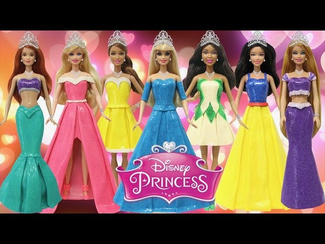 Play Doh Dresses "Disney Princess" Ariel Tiana Cinderella Snow White Aurora Belle Rapunzel
