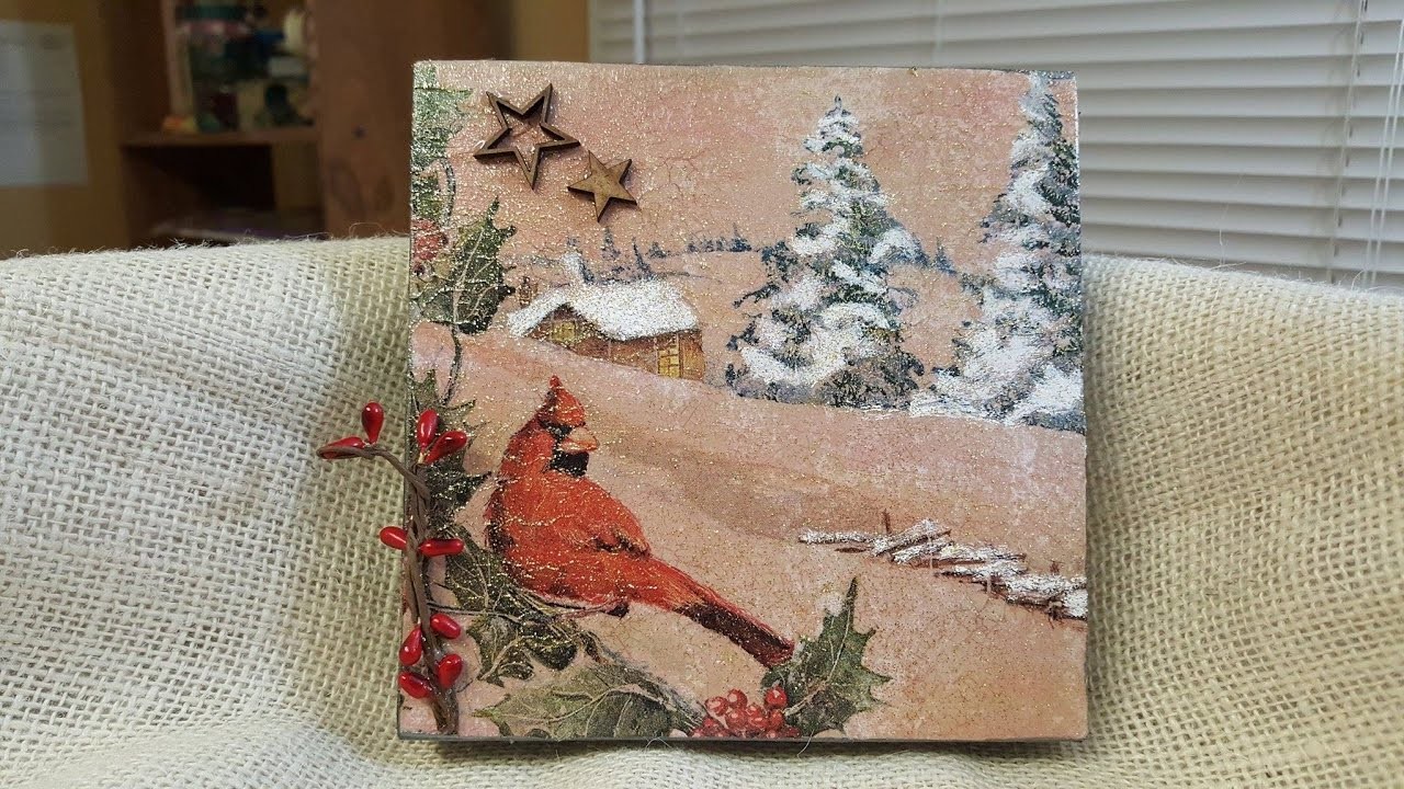 Simple Christmas Napkin Decoupage on a Canvas, My Crafts and DIY Projects