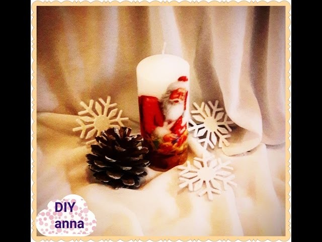 Christmas decoupage candle DIY ideas decorations craft tutorial. URADI SAM