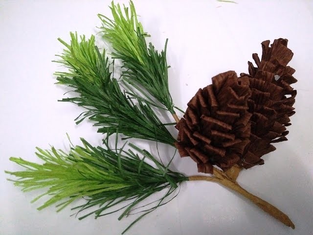 DIY - How to make paper flower - pine nut & leaf by crepe paper