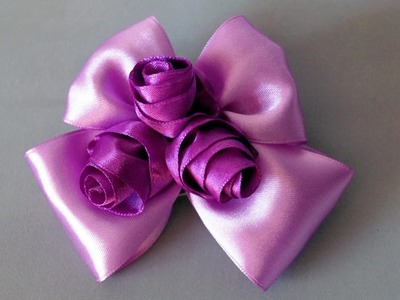 DIY How to Make Ribbon Hair Bow clip ROSES. DIY ribbon roses. DIY Ribbon BOW. DIY beauty and easy