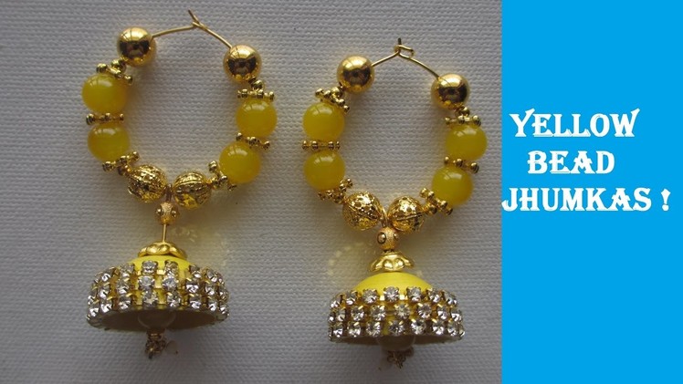 How to make Quilling Earrings | Jhumkas | 6 minutes | Yellow and Beads | DIY