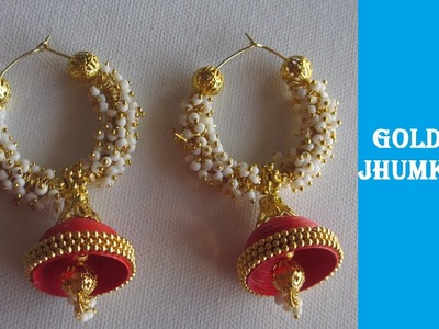 How to make Quilling Earrings | Jhumkas | 6 minutes | Golden and Red | DIY