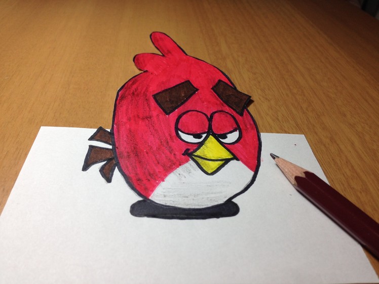 3D Angry Bird Drawing, Anamorphic Illusion