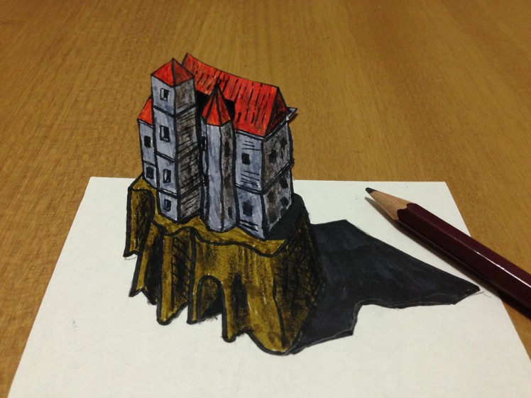 3D Castle Drawing, Anamorphic Illusion